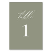 Moderne, elegante Script Olive Wedding Tischnummer (Vorderseite)