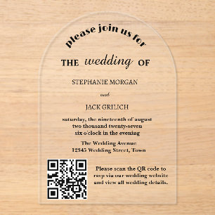 Moderne elegante Script QR Code Hochzeit Acryleinladungen