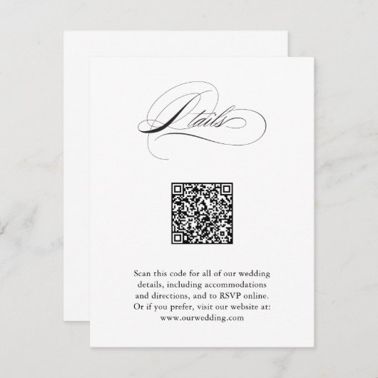 Moderne elegante Script QR Code Hochzeitdetails Begleitkarte (Vorne/Hinten)