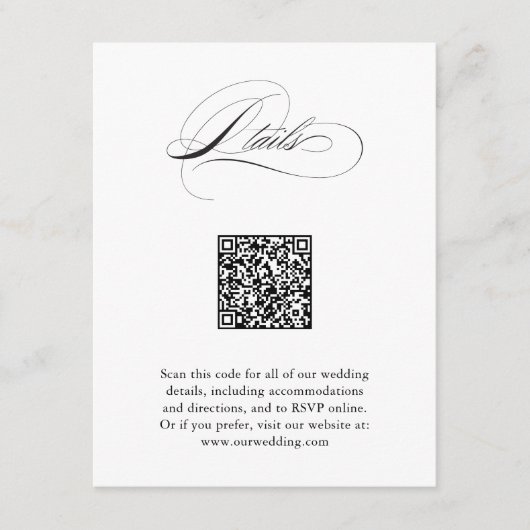 Moderne elegante Script QR Code Hochzeitdetails Begleitkarte (Vorderseite)