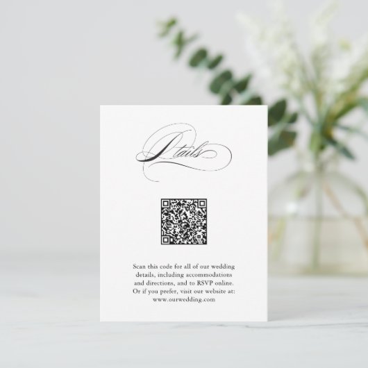 Moderne elegante Script QR Code Hochzeitdetails Begleitkarte (Stehend Vorderseite)
