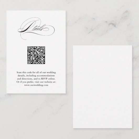 Moderne elegante Script QR Code Hochzeitdetails Begleitkarte (Vorne/Hinten)