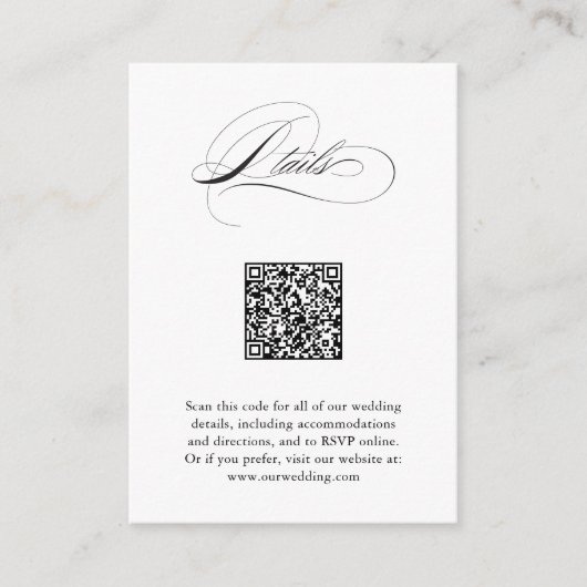 Moderne elegante Script QR Code Hochzeitdetails Begleitkarte (Vorderseite)