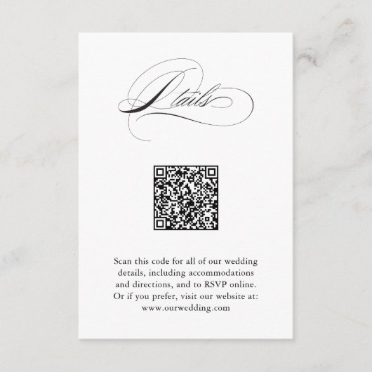 Moderne elegante Script QR Code Hochzeitdetails Begleitkarte (Vorderseite)