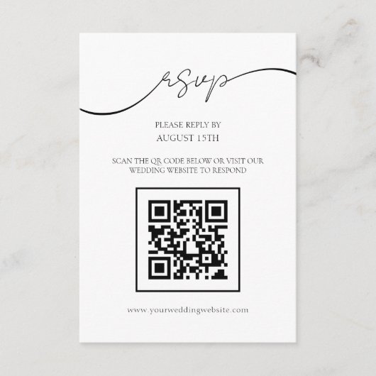 Moderne elegante Script QR Code Wedding RSVP Card Begleitkarte (Vorderseite)