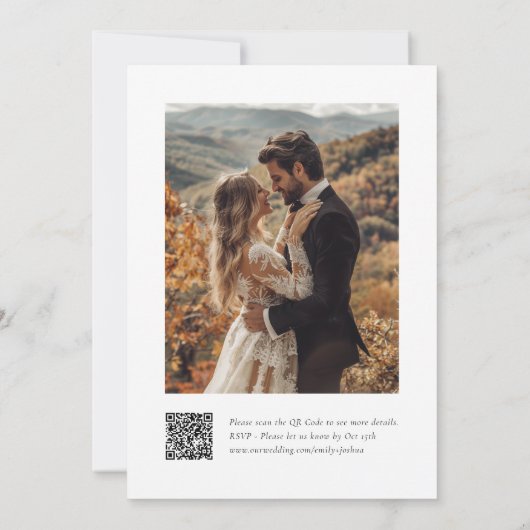 Moderne, elegante Script QR Foto Wedding Einladung (Rückseite)
