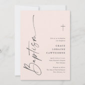 Moderne elegante Script-Rosa Girls Taufe Einladung (Vorderseite)