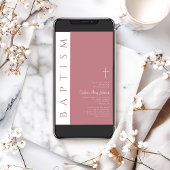 Moderne elegante Script-Rosa-Taufe Einladung