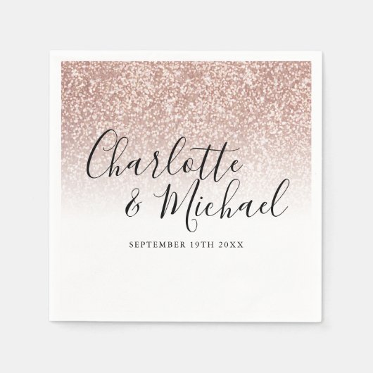 Moderne, elegante Script-Rose Gold Glitzer Wedding Serviette (Vorderseite)