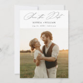 Moderne, elegante Script Rustic Sunset Foto Weddin Save The Date (Vorderseite)