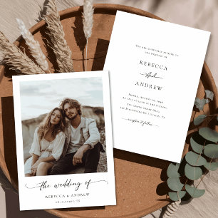 Moderne, elegante Script rustikale Foto Hochzeit Einladung