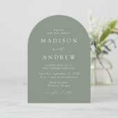 Moderne, elegante Script Sage Green Arch Wedding Einladung (Stehend Vorderseite)