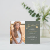 Moderne, elegante Script Sage Green Gold 2 Foto Gr Postkarte (Stehend Vorderseite)