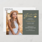 Moderne, elegante Script Sage Green Gold 2 Foto Gr Postkarte (Vorne/Hinten)