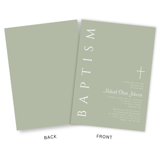 Moderne elegante Script Sage Green Taufe Einladung