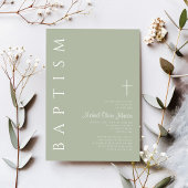 Moderne elegante Script Sage Green Taufe Einladung