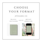 Moderne elegante Script Sage Green Taufe Einladung