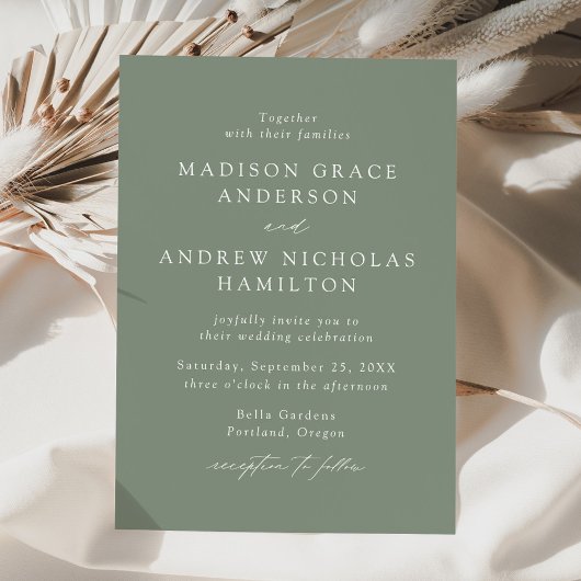 Moderne, elegante Script Sage Green Wedding Einladung