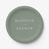 Moderne, elegante Script Sage Green Wedding Pappteller (Vorderseite)