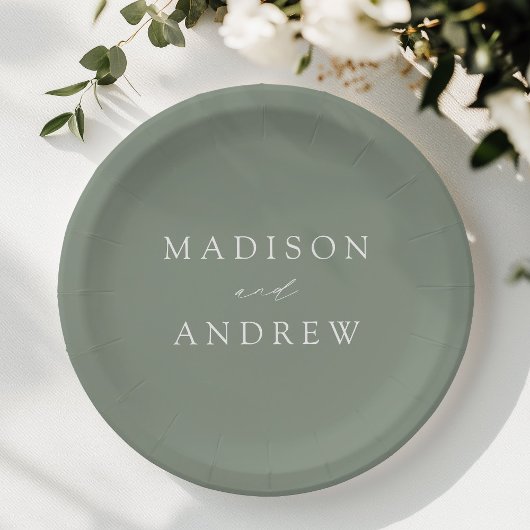 Moderne, elegante Script Sage Green Wedding Pappteller