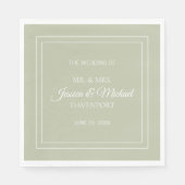 Moderne, elegante Script Sage Green White Wedding Serviette (Vorderseite)