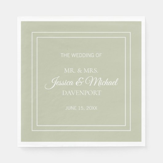 Moderne, elegante Script Sage Green White Wedding Serviette (Vorderseite)