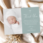 Moderne elegante Script-Sage Grüne Foto-Taufe Dankeskarte<br><div class="desc">Moderne elegante Script Sage Green Foto Taufe Danke Karte. Klicken Sie auf die Schaltfläche Personalisieren,  um dieses Design mit Ihren Details anzupassen. Um die Farben und Schriftart zu ändern,  wählen Sie dieses Design weiter bearbeiten,  um zusätzliche Optionen für die Anpassung zu öffnen.</div>