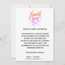 Moderne, elegante Script-Schwarz-weiße Hochzeit Dankeskarte