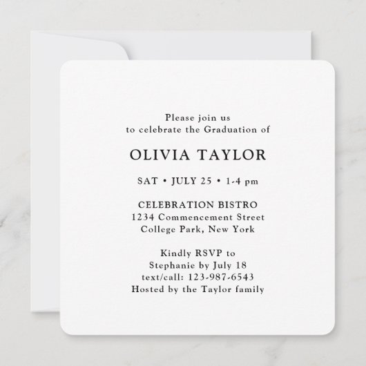 Moderne, elegante Script Simple Graduation Party Einladung (Rückseite)