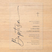 Moderne elegante Script-Taufe Acryleinladungen (Vorderseite)