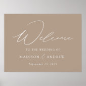 Moderne elegante Script Taupe Wedding Willkommen Poster (Vorne)