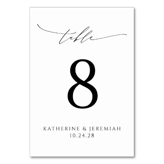 Moderne, elegante Script-Typografie-Hochzeit Tischnummer (Vorderseite)