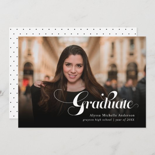 Moderne elegante Script Typografy Abschluss Card Einladung (Vorne/Hinten)