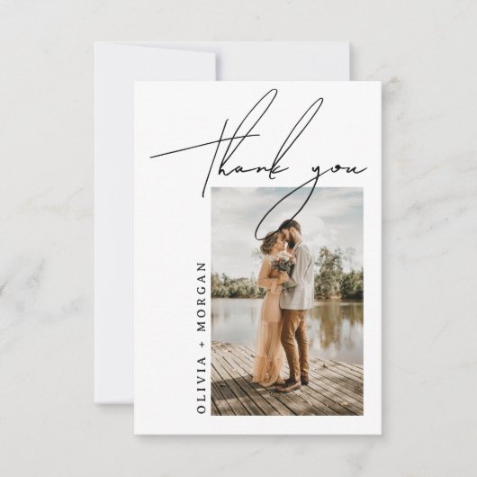 Moderne, elegante Script Typografy Foto Wedding Dankeskarte (Vorderseite)