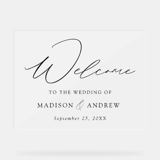 Moderne, elegante Script Wedding Willkommen Mattie Acrylschild (Vorderseite)