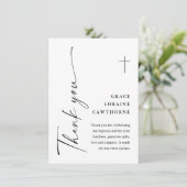 Moderne, elegante Script White Taufe Dankeskarte (Stehend Vorderseite)