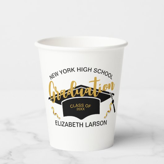 Moderne Elegante Senior Golden Black Pappbecher (Vorderseite)