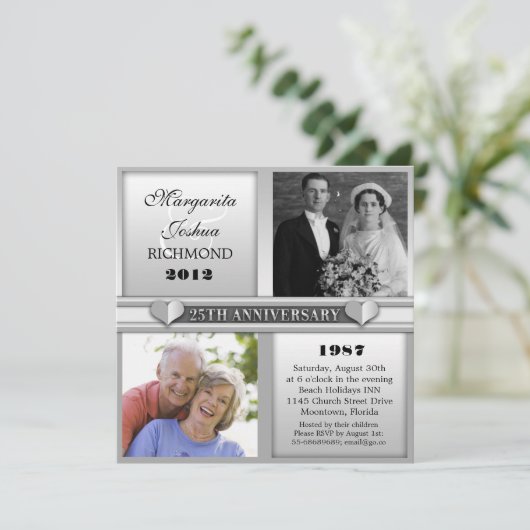 Moderne elegante Silber 25-Jubiläumseinladungen Einladung (Stehend Vorderseite)