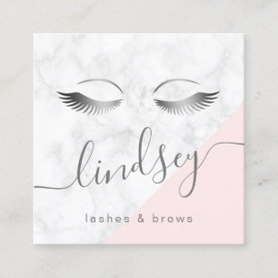 Moderne, elegante, silberfarbene Marmor-Rosa-Leine Quadratische Visitenkarte