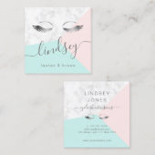 Moderne elegante silberne Marmor Pink Minze Lashes Quadratische Visitenkarte (Vorne/Hinten)