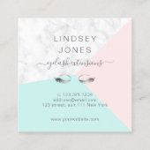 Moderne elegante silberne Marmor Pink Minze Lashes Quadratische Visitenkarte (Rückseite)