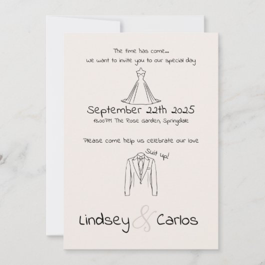 Moderne Elegante Silhouette "Anzug hoch" Einladung (Vorderseite)