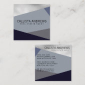 Moderne elegante Silver Dusty Navy Blue Geometric Quadratische Visitenkarte (Vorne/Hinten)