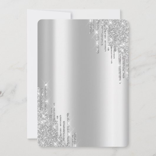 Moderne elegante Silver Glitzer Tropfen 18. Geburt Einladung (Rückseite)