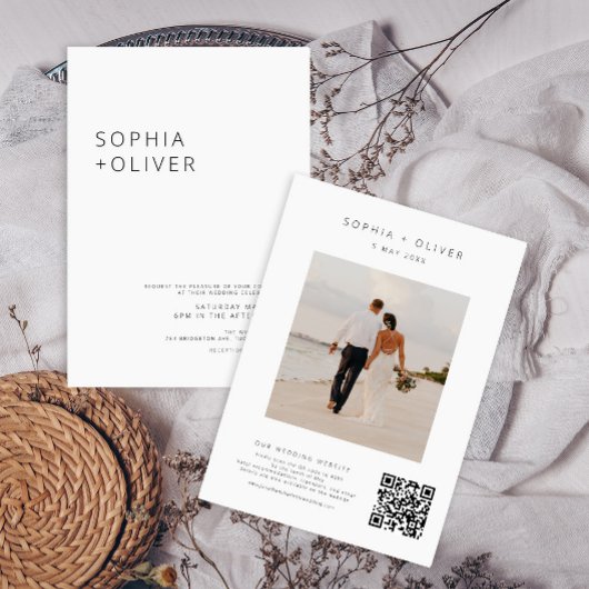 Moderne elegante Silver Gray All-in-One Hochzeit I Einladung