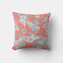 Moderne elegante Silver Gray Coral Passion Blume Kissen