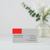 Moderne Elegante Silver Gray Red Plaiin Visitenkarte (Stehend Vorderseite)