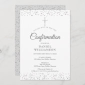 Moderne elegante Silver Stardust-Bestätigung Einladung (Vorne/Hinten)