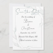 Moderne Elegante Silver Winter Blätter Wasserfarbe Save The Date (Vorderseite)