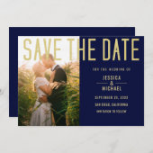 Moderne Elegante Simple Navy Deep Blue Foto Weddin Save The Date (Vorne/Hinten)